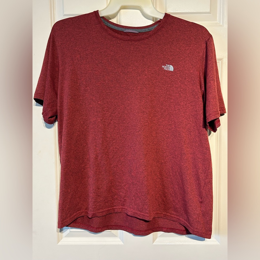 The North Face Short Sleeve T Shirt Mens L Heather Red Logo Graphic Performance